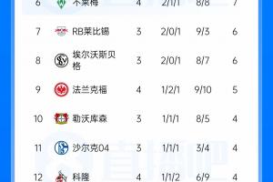 德甲积分榜:多特全胜领跑,拜仁升第2,弗赖堡战平掉第3